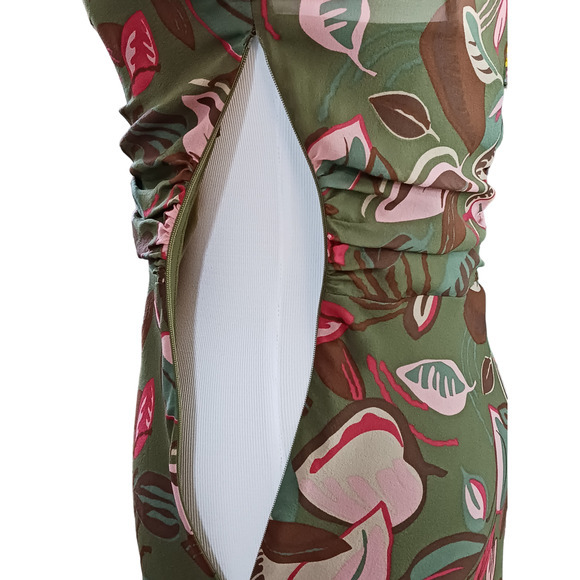 Y2K BCBGMAXAZRIA Silk Midi Dress Ruched XS XXS Coquette Fairy Dainty Babydoll - Picture 10 of 16